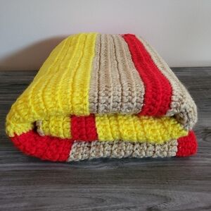 Vintage Hand Crocheted Colorful Striped Afghan/Baby Blanket, 1970s